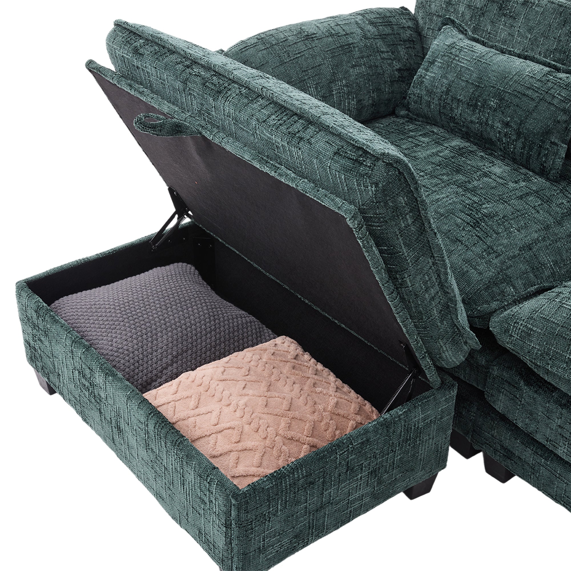 UNITED WE WIN 112' Oversized Sectional Sofa Cloud Couch for Living Room, Modern Chenille L Shaped Couch, Comfy Boucle Modular Sofa Sleeper with Movable Storage Ottoman, Phone Holder, USB Charging Port