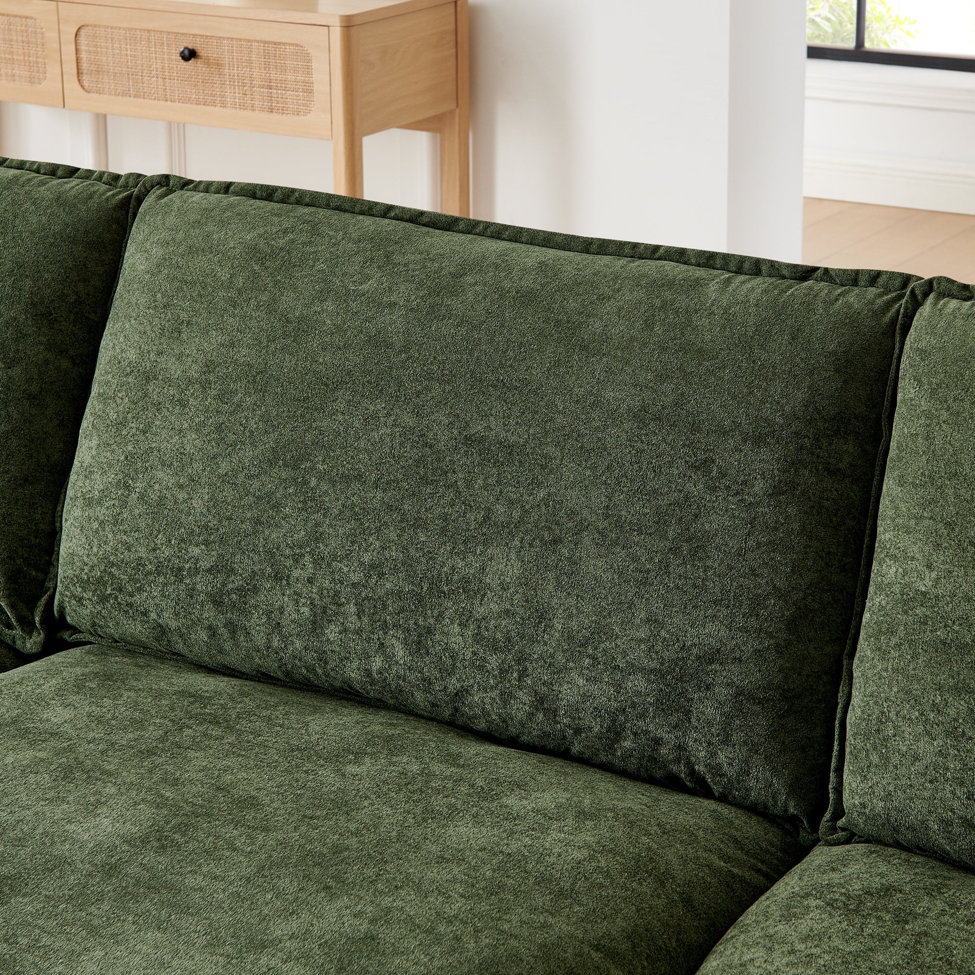Modern Home Living Room L-Shaped Sectional Sofa Couches with Ottoman, Convertible Oversized 4 Seater Couch Towel Fabric, Green