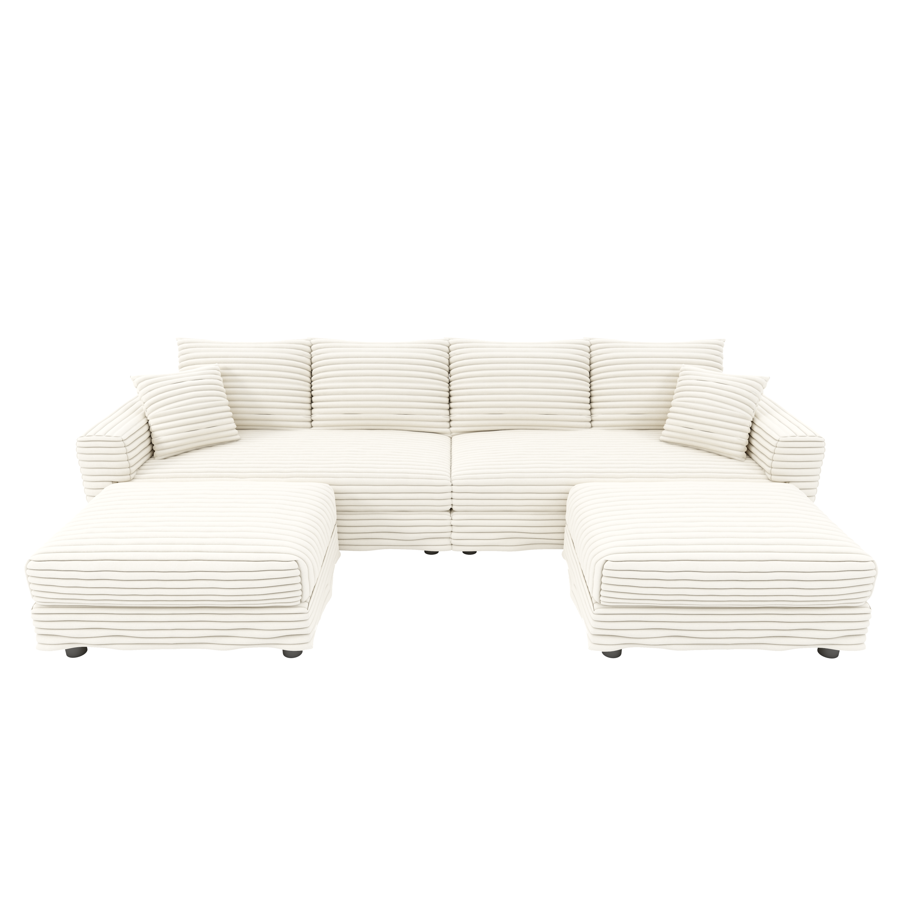 104.3 ' Plush Corduroy 4-Seat Sofa, Modern Comfy Upholstered Sofa Cloud Couch, Deep Seat Couches with Soft Pillows and 2 Ottomans, Convertible Sofa Lounge Chair, for Living Room,Apartment,Office,Beige