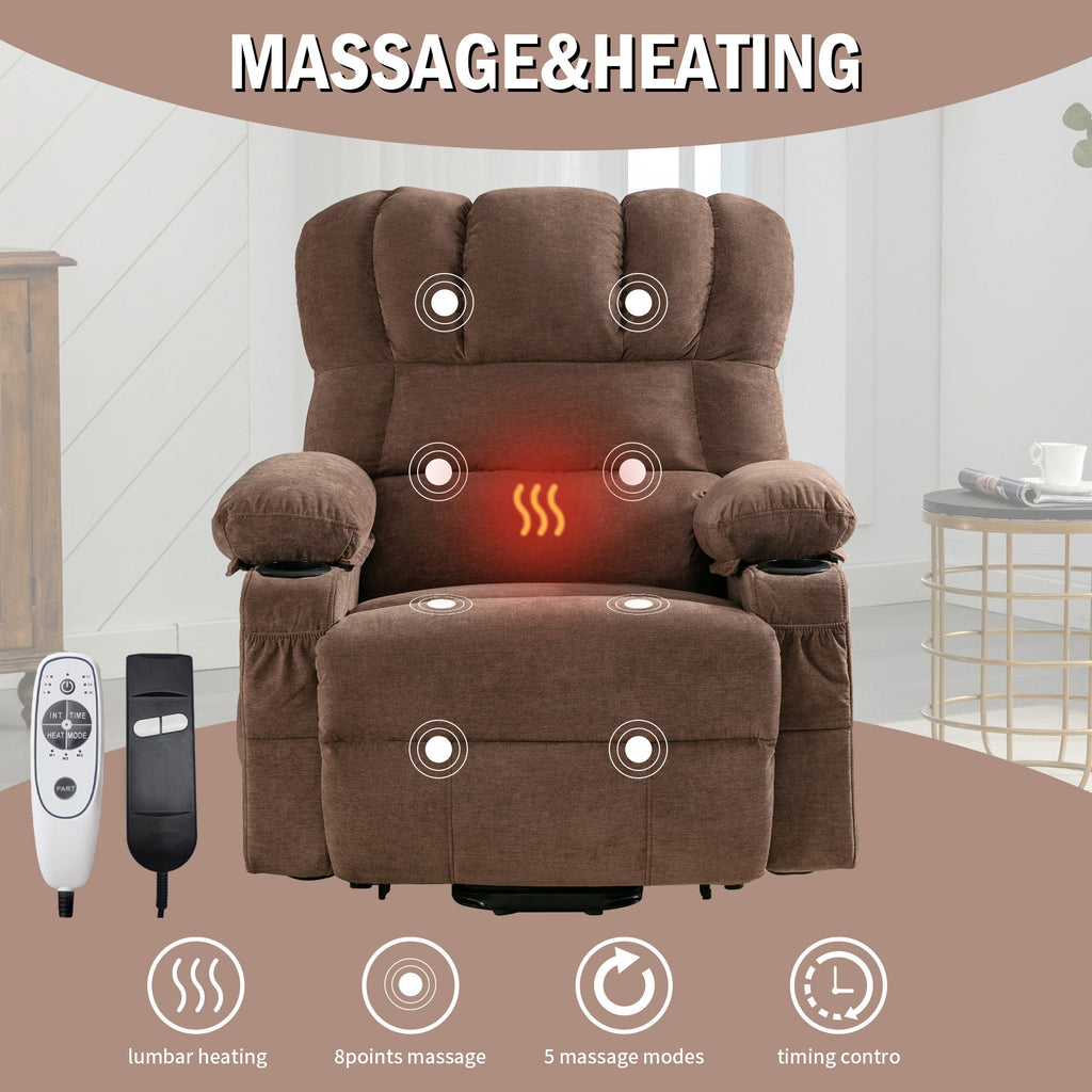 Power Electric massage lift lounge chair, suitable for the elderly, with heating and vibration functions, with USB, can be used for lying down. BROWN