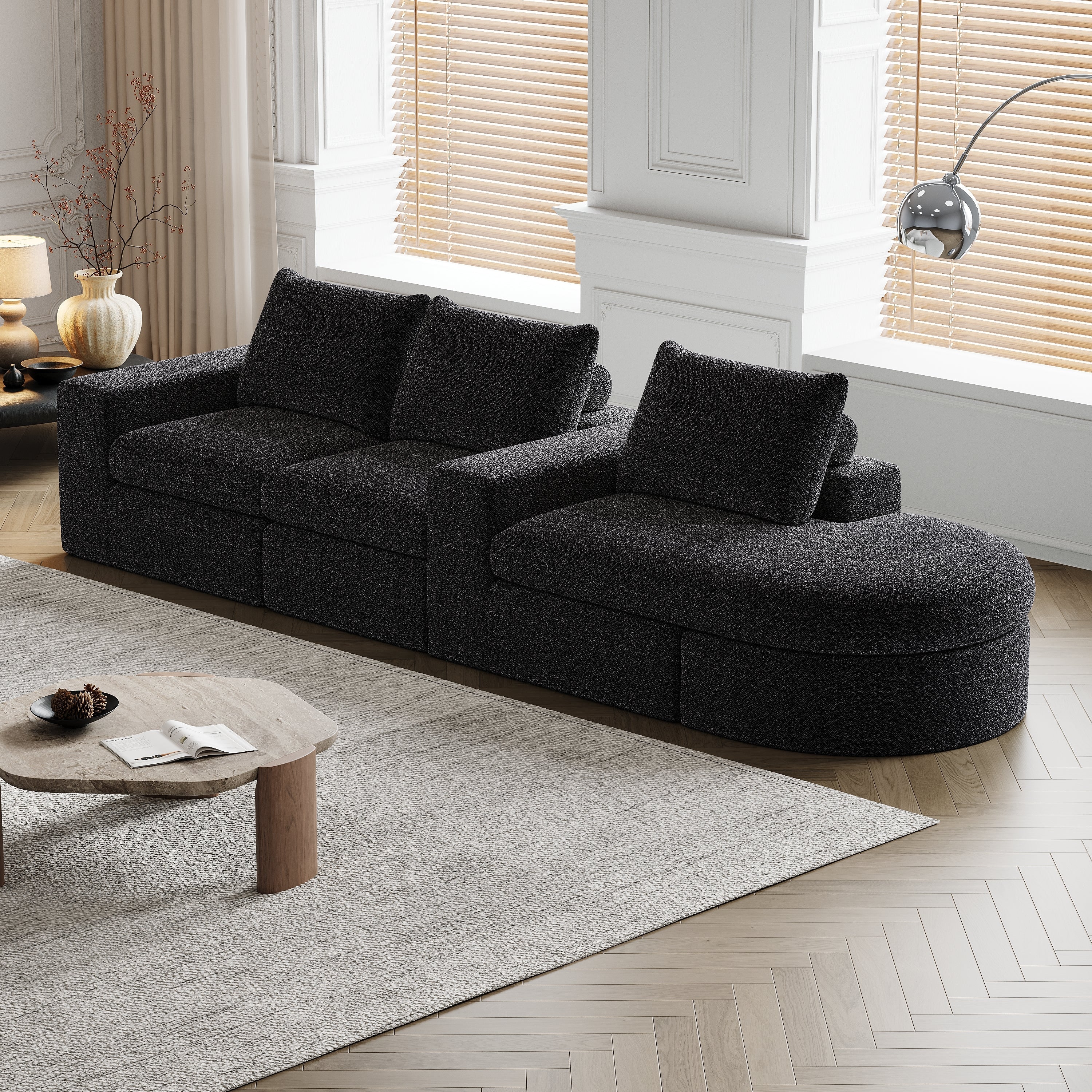 99-Inch Chenille Cloud Curved Sectional Sofa with Chaise, L-Shaped Modern Boneless Couch with Deep Seats, Chenille Sectional Sofa for Living Room and Bedroom, No Assembly Required