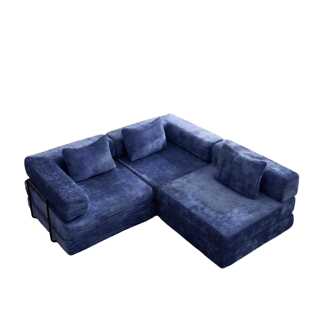 Compression Sofa,Convertible Floor Sofa Bed with Fixed-Shape Frame, Boneless Modular Sectional Sofa,No Assembly Required,Chenille fabric,for Living Room Bedroom,Dark Blue
