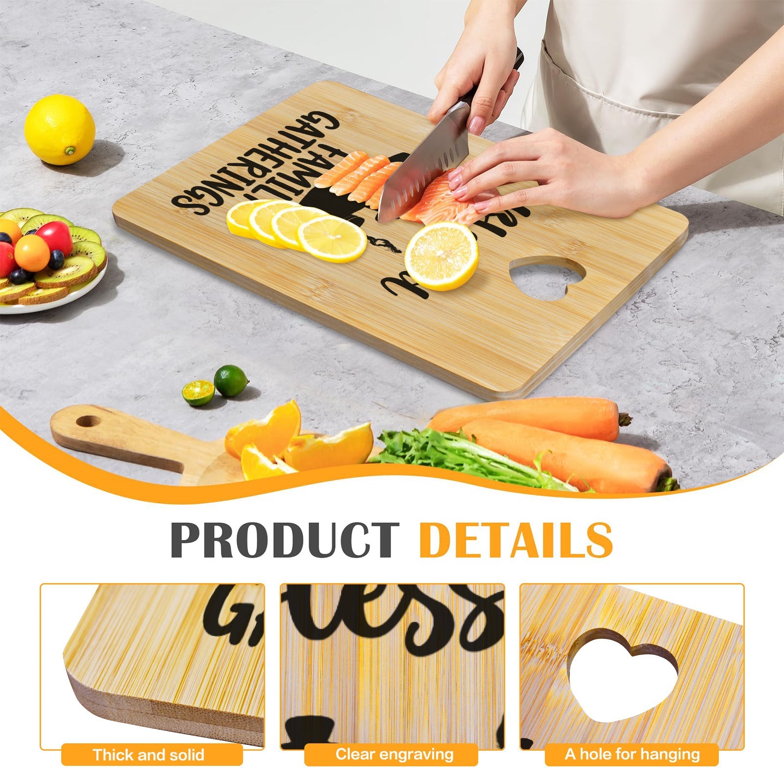 Blessed Family Gatherings Custom Rectangle Bamboo Cutting Board (One Side Printing) | Ships from USA
