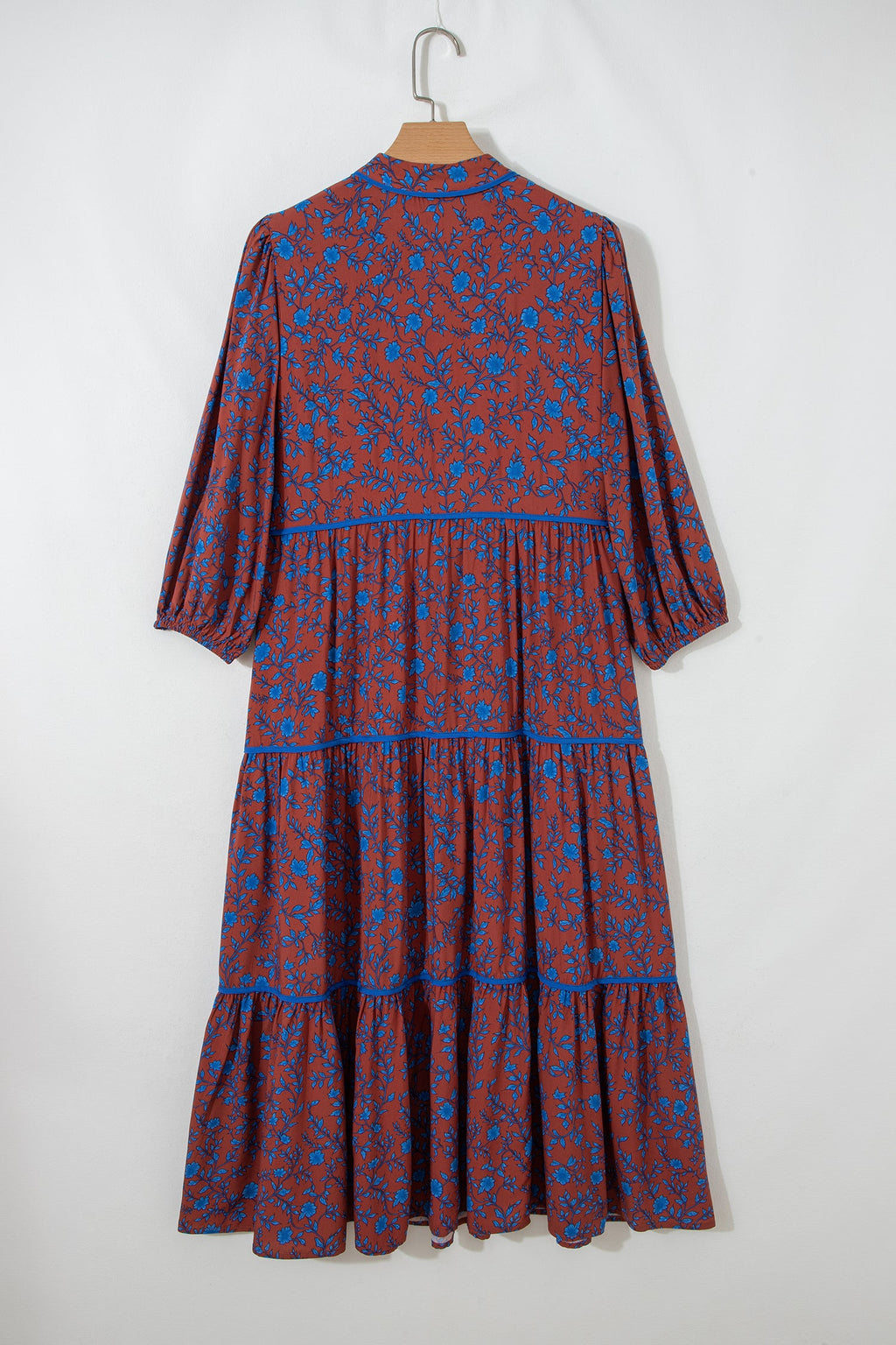 Floral Tiered 3/4 Puff Sleeve Midi Dress