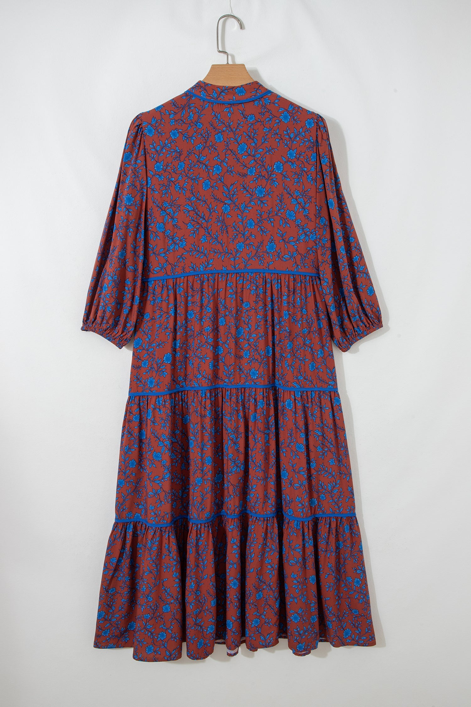 Floral Tiered 3/4 Puff Sleeve Midi Dress