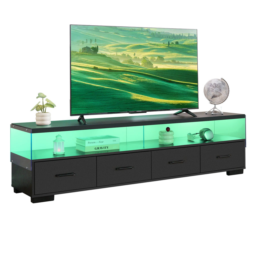4-Drawer TV Stand for TV's up to 80' Flat Screen Cabinet Door Living Room Storage Entertainment Center, Black