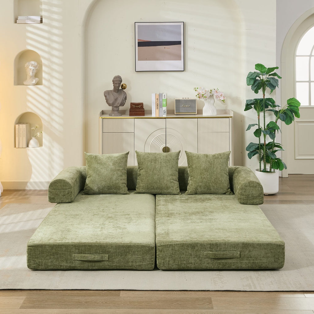Comfy Convertible Folding Mattress Couch, Floor Sofa Bed, Chenille Floor Sofa with Armrest, Floor Sofa Lounge Couch for Living Room Bedroom Lounge Studio-Green