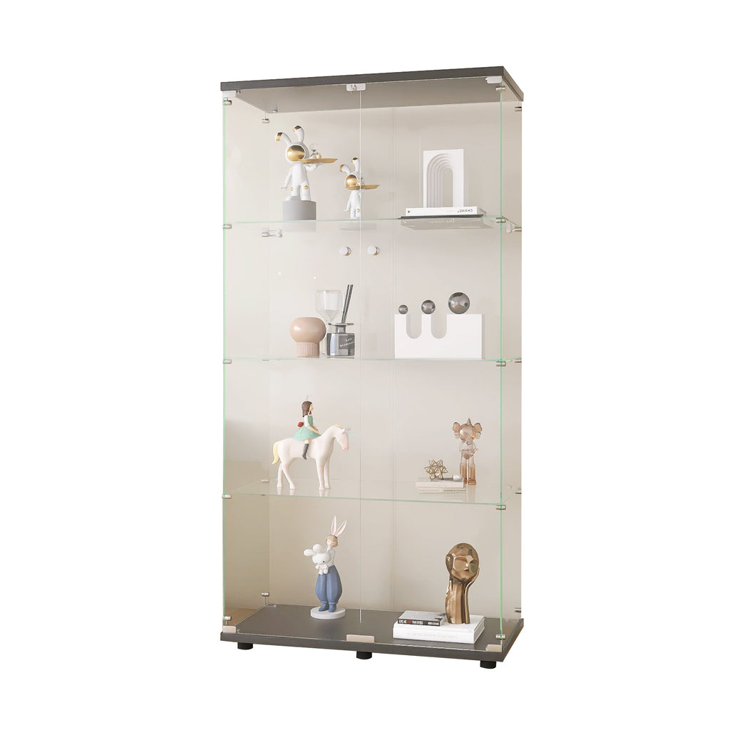 Two-door Glass Display Cabinet 4 Shelves with Door, Floor Standing Curio Bookshelf for Living Room Bedroom Office,  64.7'*31.7'*14.3',Black
