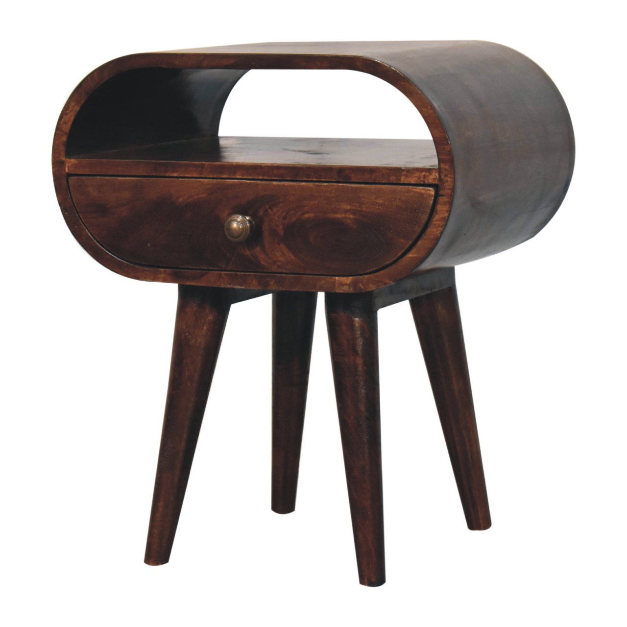 Circular Bedside Table With Open Slot - Walnut