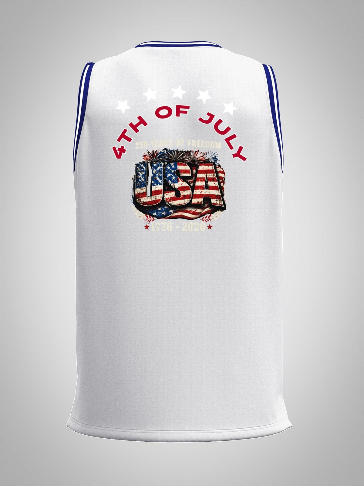 4th of July Adult White with Blue Trim Basketball Uniform | Ships From USA