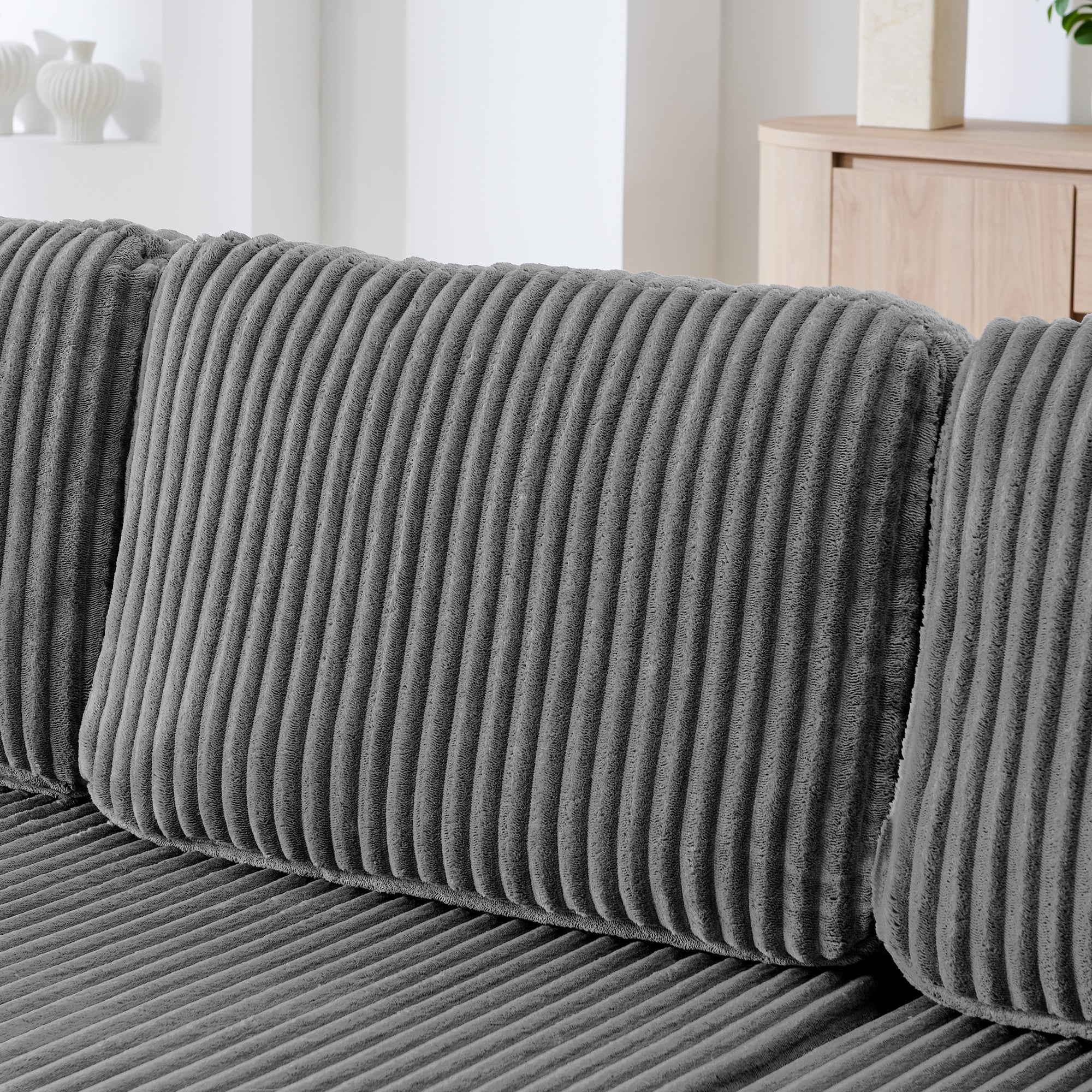Modern Minimalist Style U Shape Modular Sectional Sofa Sleeper in Grey Corduroy