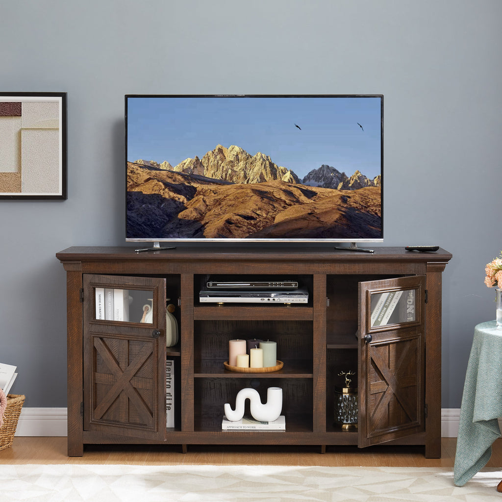 2 Doors Cabinet Farmhouse  Cabinet, Farmhouse TV Stand Barn Design,Modern Farmhouse TV Media Stand, Large Barn Inspired Home Entertainment Console,Espresso, 60.23'W*15.35'D*31.7'H