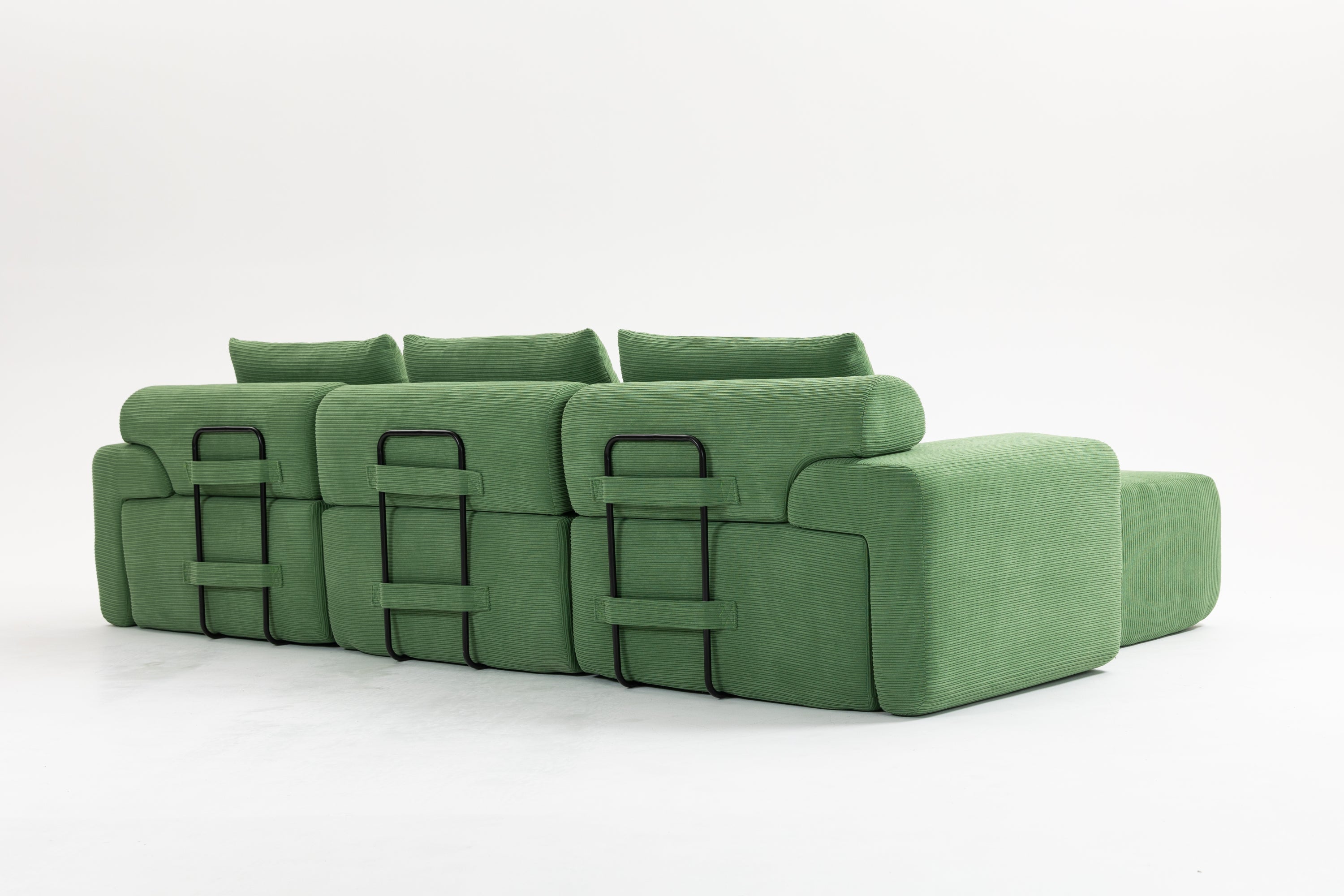 L-Shaped Sectional Couches for Living Room with Memory Foam & Steel Frame - No Assembly Convertible Sofa Bed, Corduroy Fabric Compression Sofa, Modular Couch for Apartments,Bedrooms,Home Theate,Green