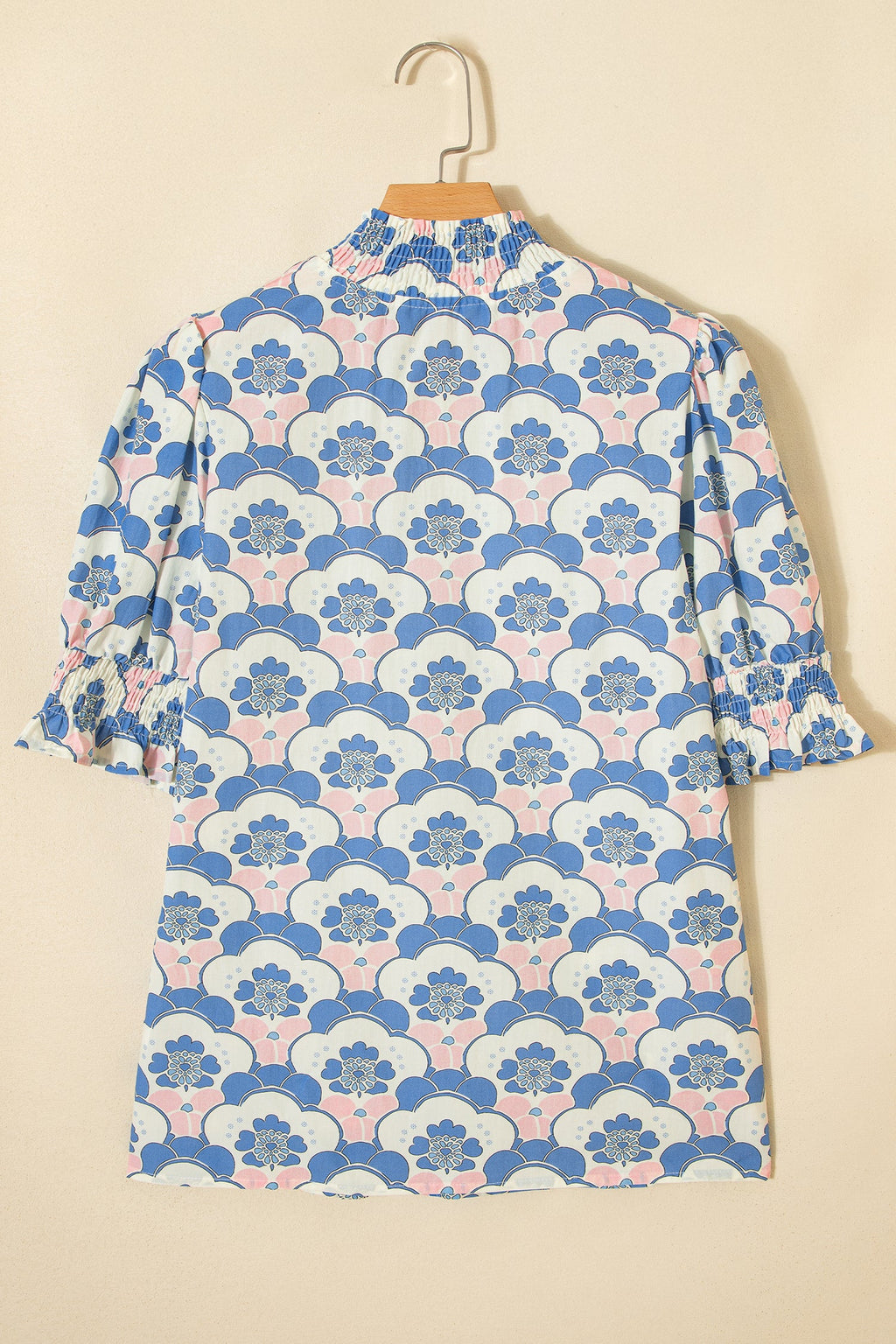 Floral V-Neck Flounced Short Sleeve Blouse