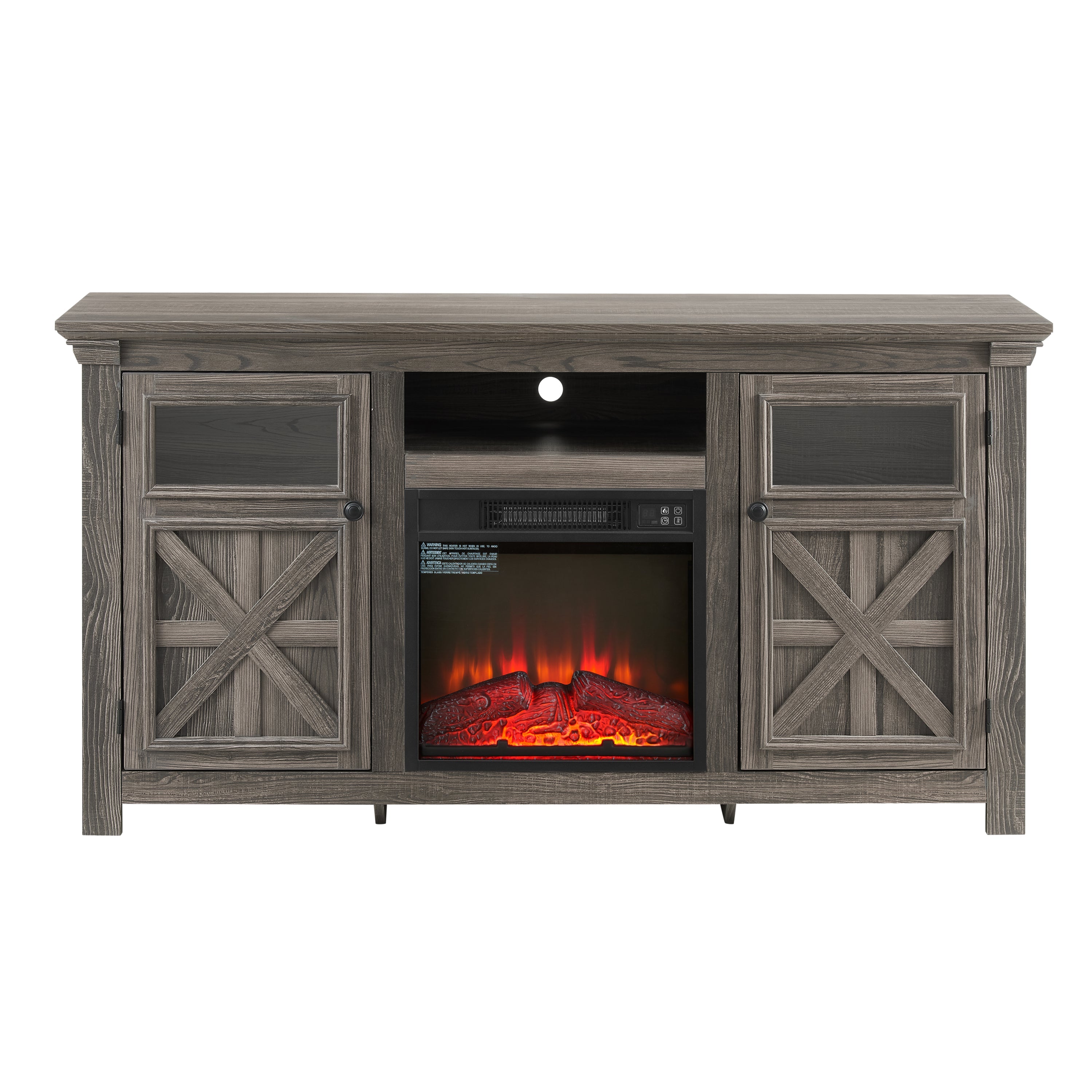 2 Doors Cabinet Farmhouse  Cabinet, Farmhouse TV Stand Barn Design,Farmhouse TV Media Stand, Large Barn Inspired Home Entertainment Console with 18' fireplace insert,GREY, 60.23'W*15.35'D*31.7'H