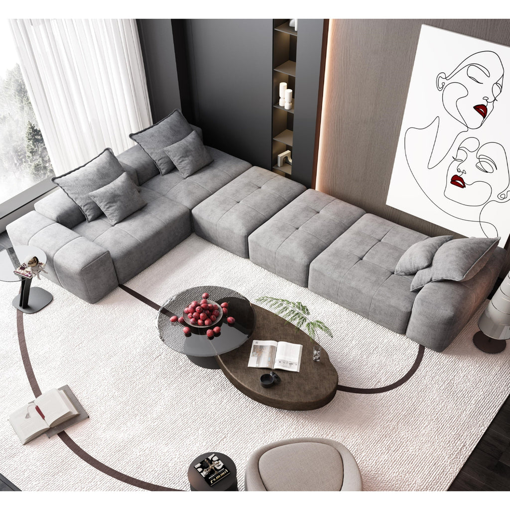 Modern Oversized Modular Sectional Sofa,Sparkling Chenille Fabric Soft Cushion Sofa with 6 Pillows,6 PCS DIY Combination Tufted Sofa,No Assembly Required,GREY