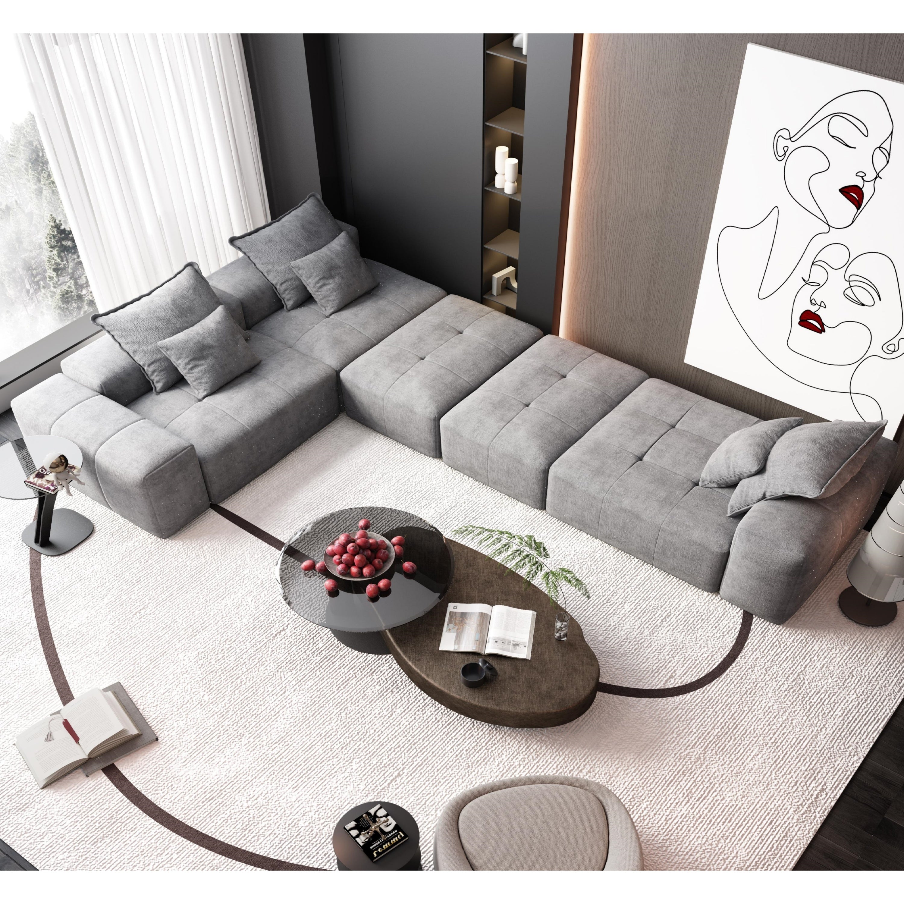 Modern Oversized Modular Sectional Sofa,Sparkling Chenille Fabric Soft Cushion Sofa with 6 Pillows,6 PCS DIY Combination Tufted Sofa,No Assembly Required,GREY