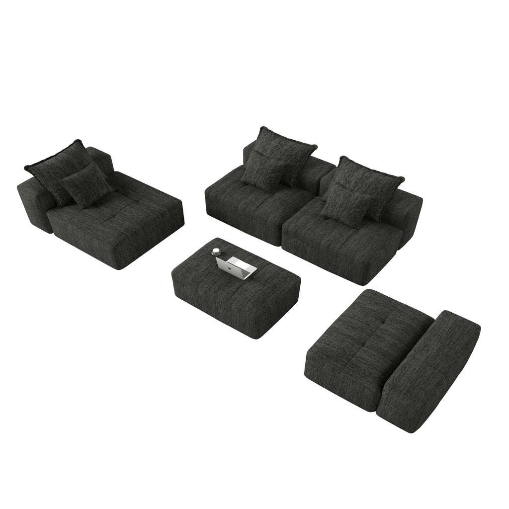 Modern Oversized Modular Sectional Sofa, Sparkling Chenille Fabric Soft Cushion Sofa with 6 Pillows, 6 PCS DIY Combination Tufted Sofa, No Assembly Required, BLACK