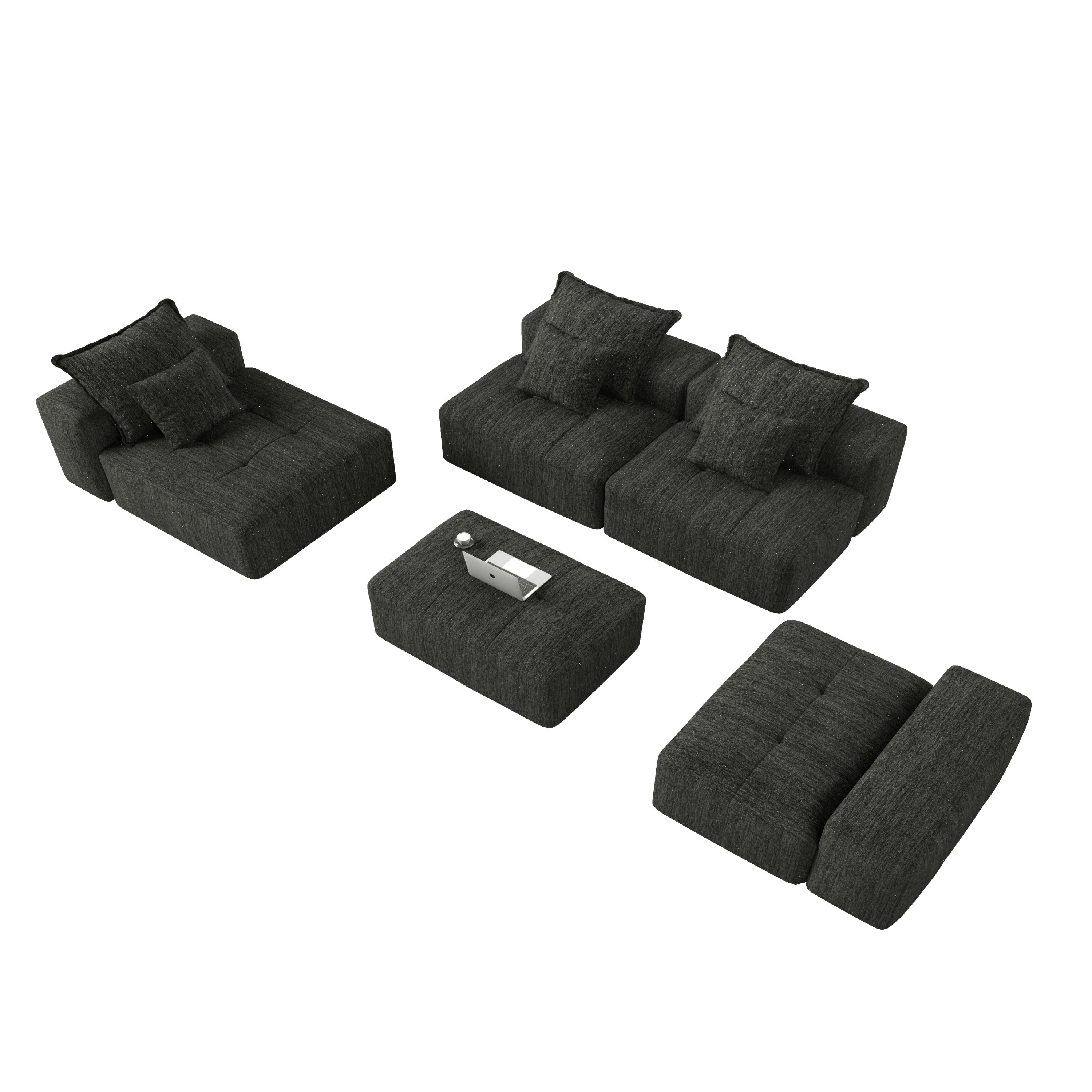 Modern Oversized Modular Sectional Sofa, Sparkling Chenille Fabric Soft Cushion Sofa with 6 Pillows, 6 PCS DIY Combination Tufted Sofa, No Assembly Required, BLACK