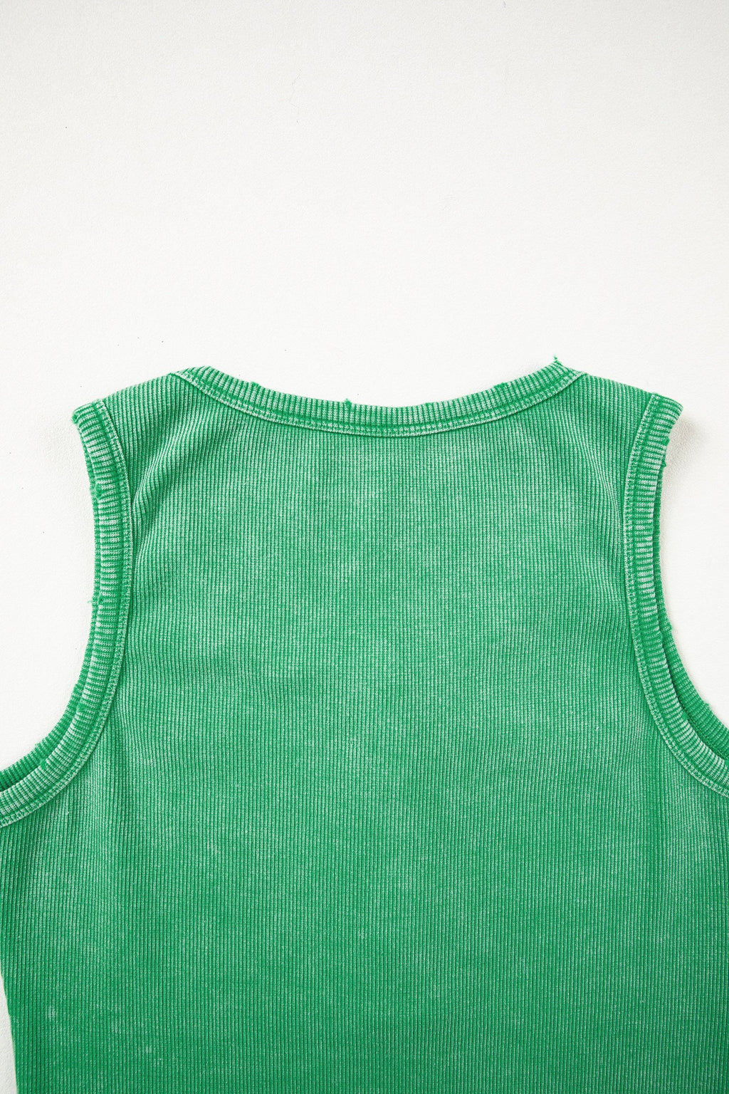Solid Distressed Ribbed Mineral Wash Tank Top