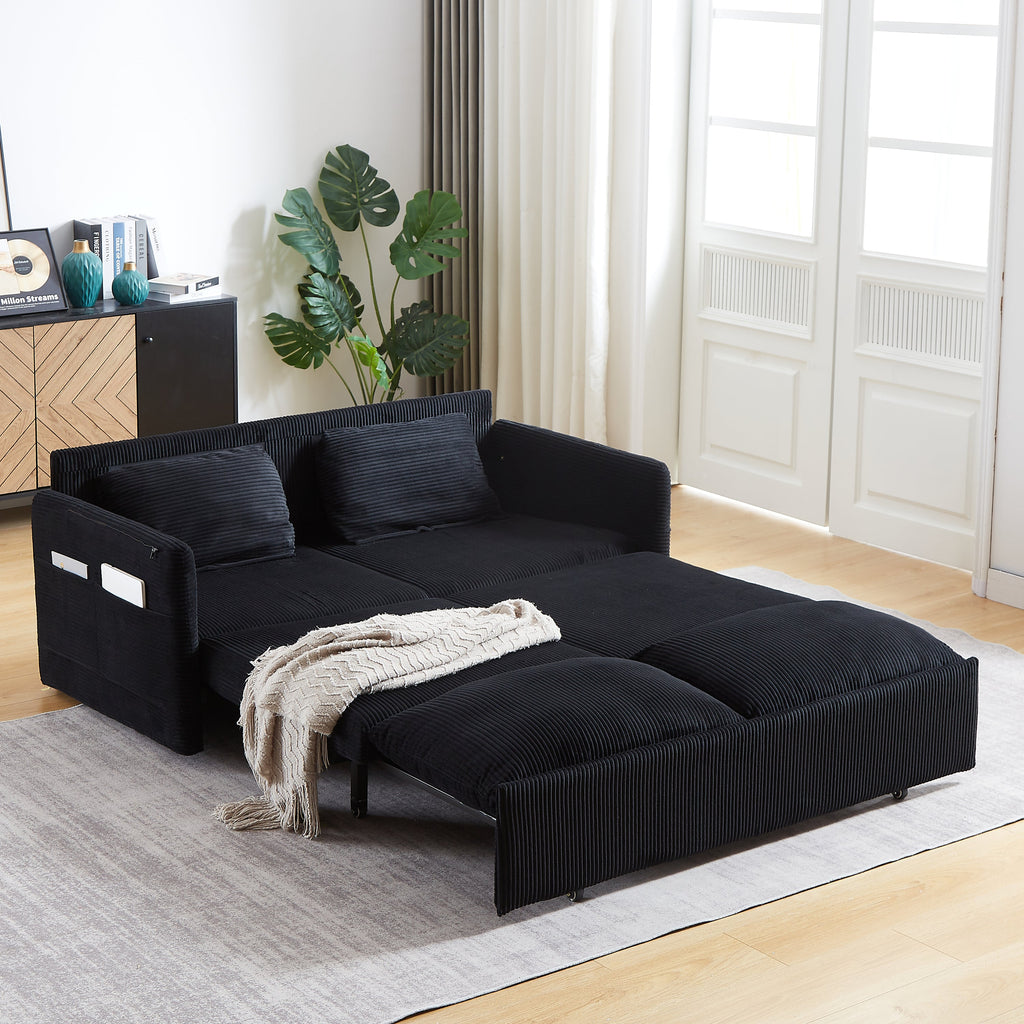 MH'' 64.5 Inch Sleeper Sofa Bed  3-in-1 Adjustable Sleeper with Pullout Bed   2 Pillows and Side Pockets  Soft Corduroy Convertible Sleeper Sofa Bed for Living Room Bedroom Apartment Office