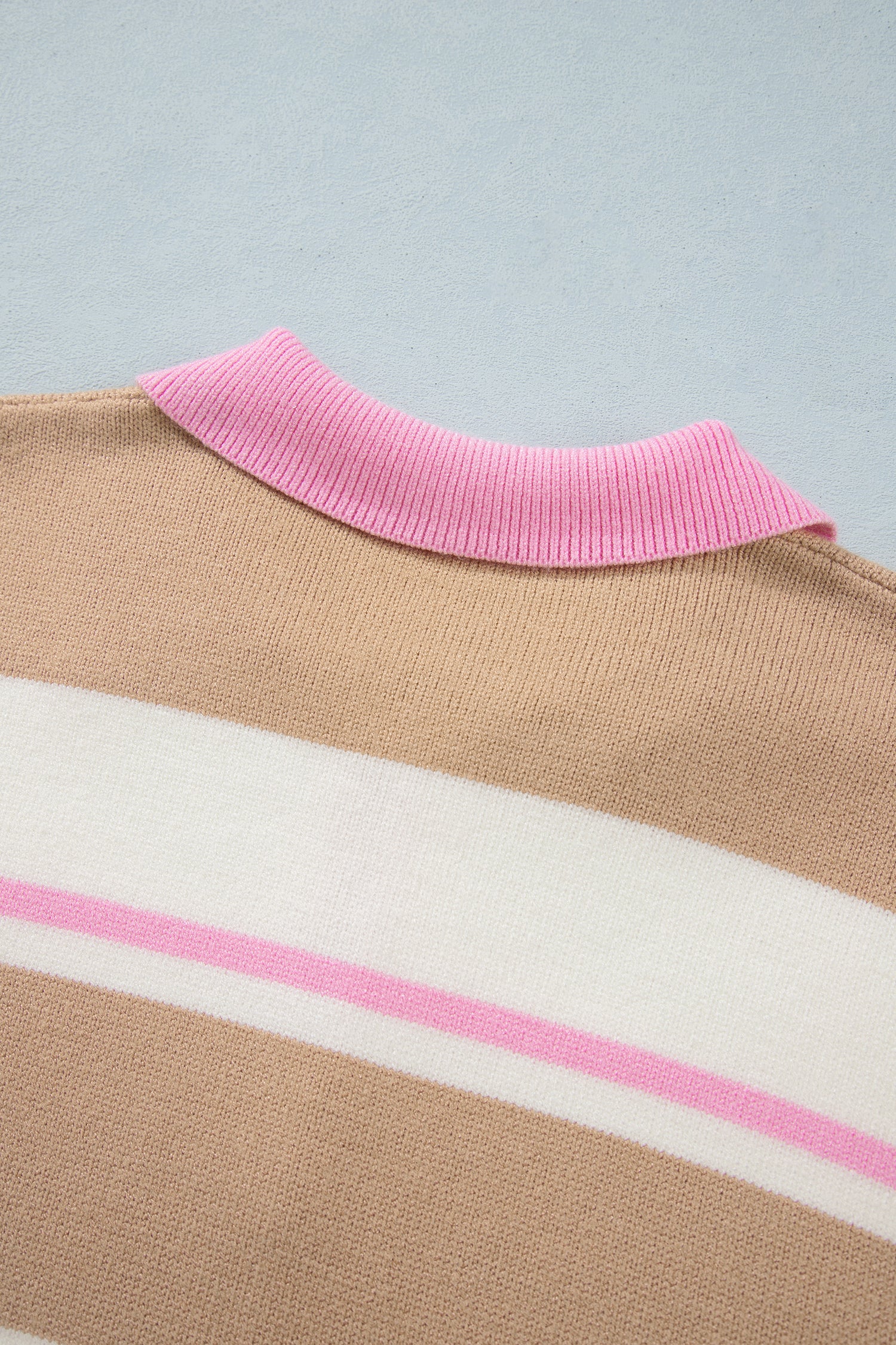 Stripe Colorblock Buttoned Collar Drop Shoulder Sweater