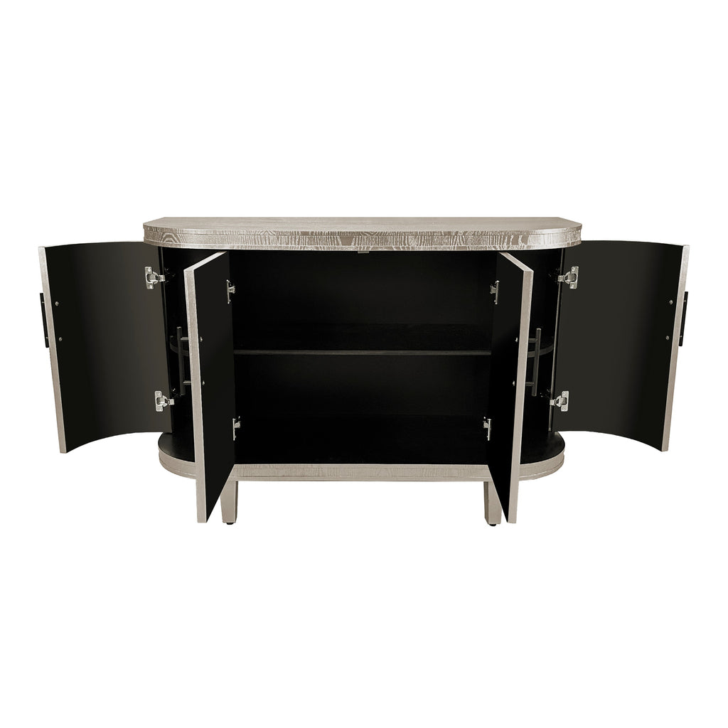 Modern Curved Sideboard 47.2-Inch Decorative Storage Cabinet Wooden Console Table Coffee Bar Cabinet with 4 Doors and Adjustable Interior Shelves for Living Room, Kitchen, Bedroom, Hallway (Champagne)