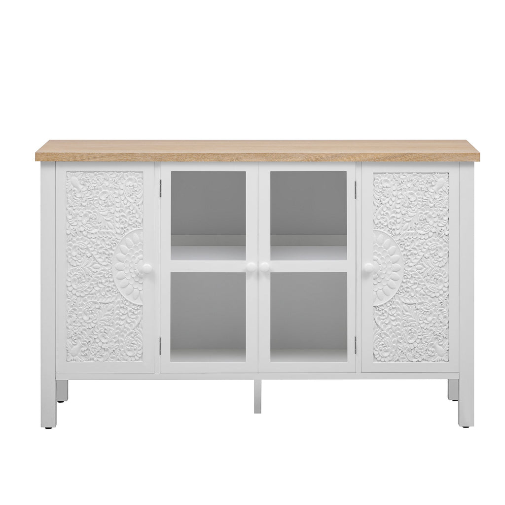 U-Can 47.2'' Retro TV Stand for TVs up to 43 Inches, Entertainment Center Media Console Cabinet with 3 Spacious Cabinets, Glass Cabinet Doors and Anti-tip Device for Living room