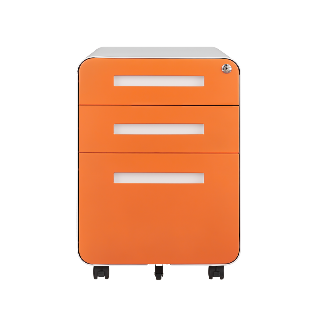 Rounded 3 drawer mobile filing cabinet, multifunctional legal/letter/A4 file storage cabinet, 5-wheel design anti tilt cold-rolled steel, with pencil storage box,