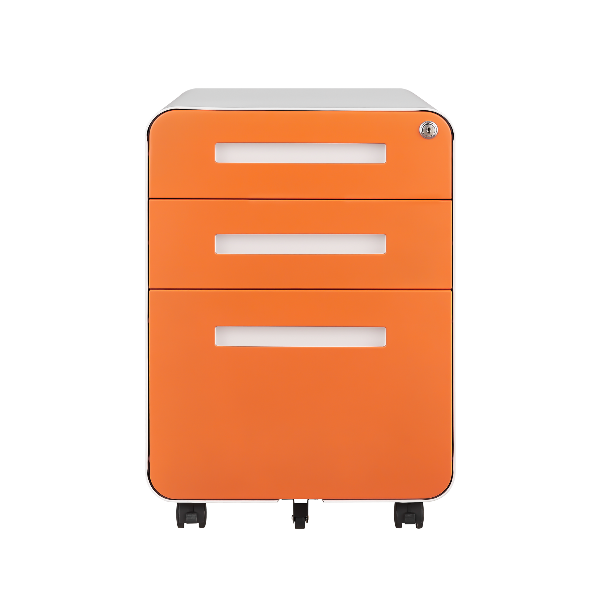 Rounded 3 drawer mobile filing cabinet, multifunctional legal/letter/A4 file storage cabinet, 5-wheel design anti tilt cold-rolled steel, with pencil storage box,