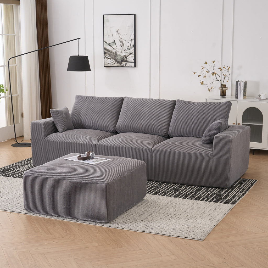 Modern U-shaped 6-seat Upholstered Sleeper Sofa with Console, Cupholders, USB Ports, Gray Corduroy