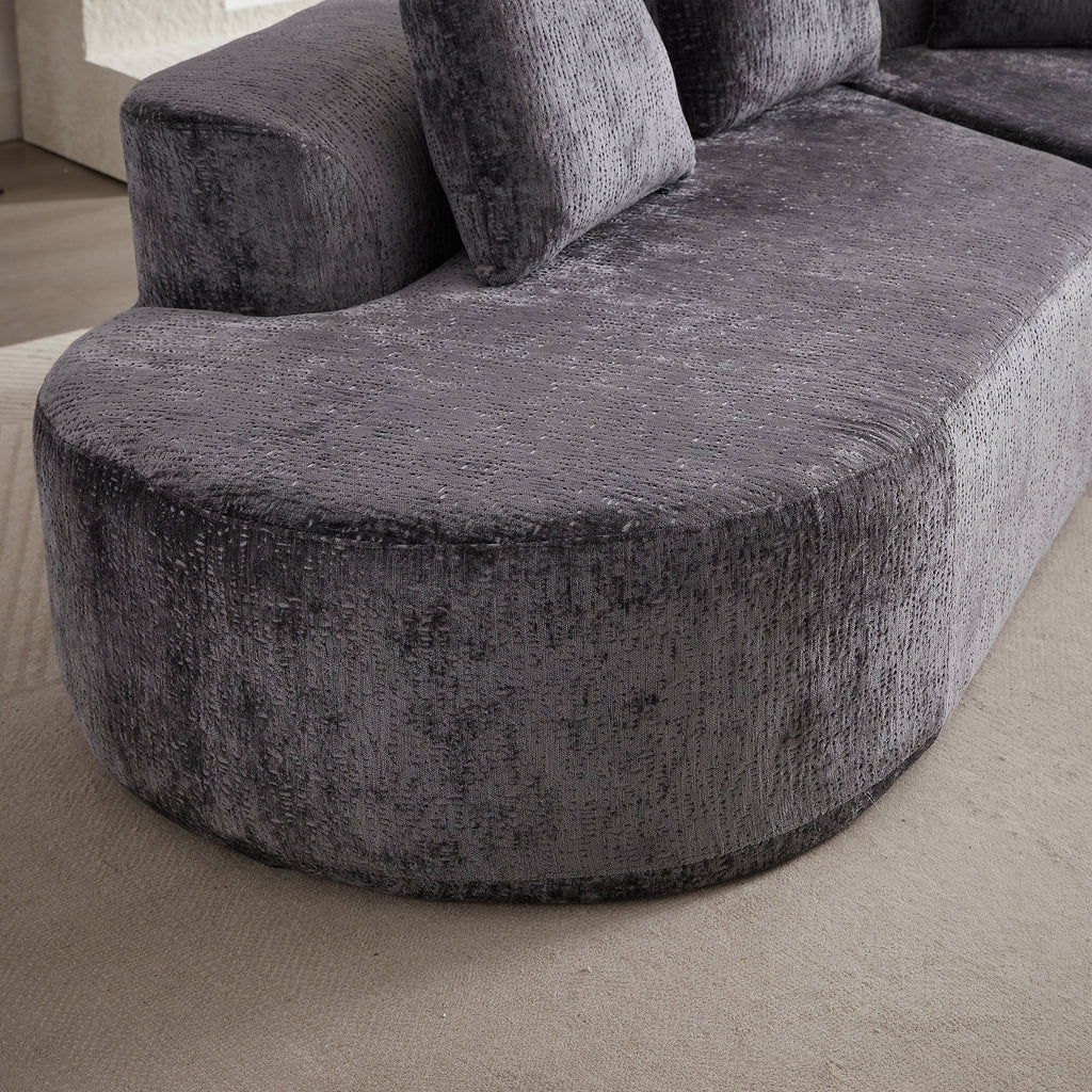 Modern Upholstered Oversized Sectional Sofa, 114-Inch Chenille 4-Seater Extra Deep & Wide Seat Curved Cloud Couch with 4 Throw Pillows, Free Combination Sofa Couch for Living Room,Bedroom