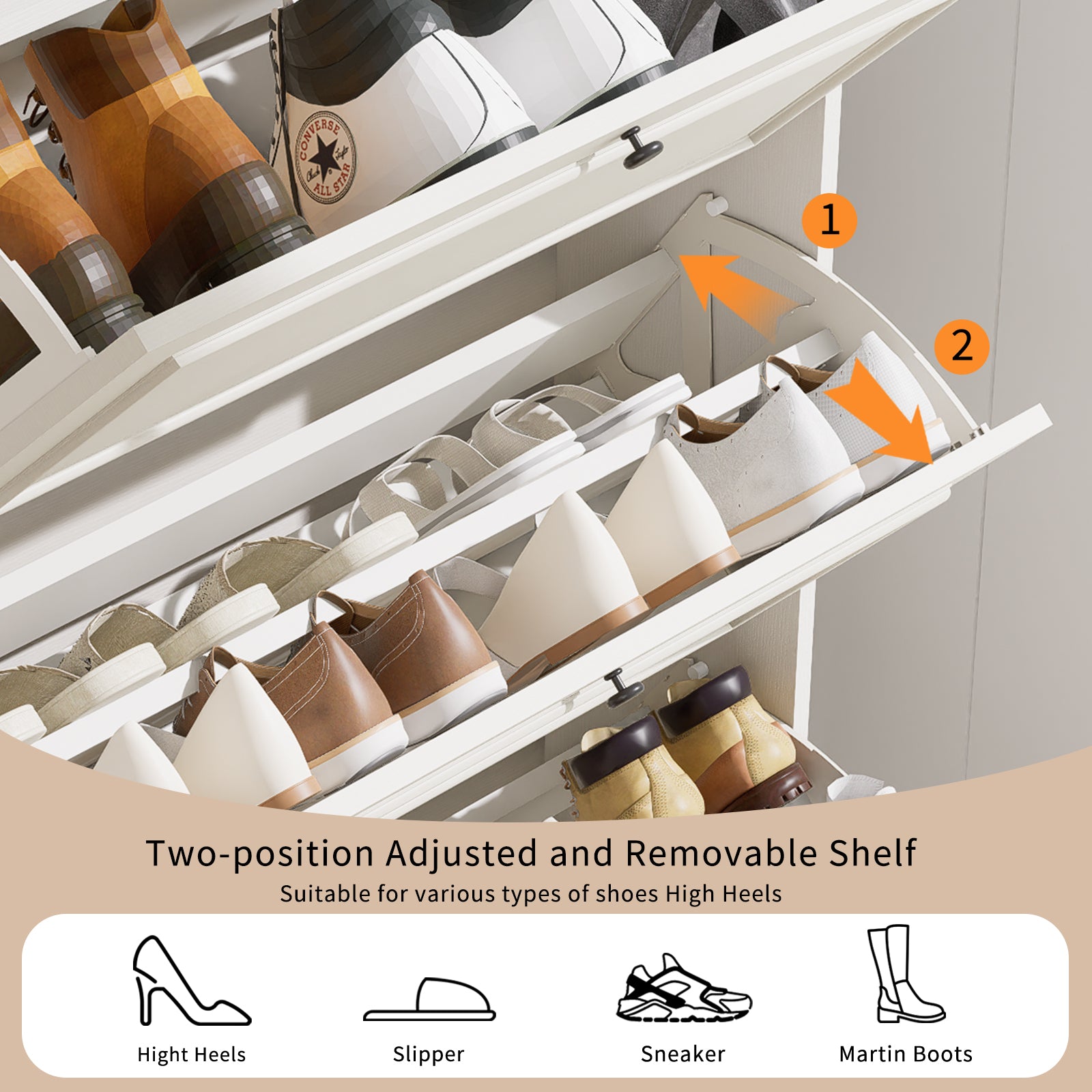 Shoes Storage Cabinet for Entryway,Narrow Shoe Rack Cabinet,Shoe Cabinet with 3 Flip Drawers, Freestanding Shoe Organizer with Legs,Slim entry storage manager with large storage capacity