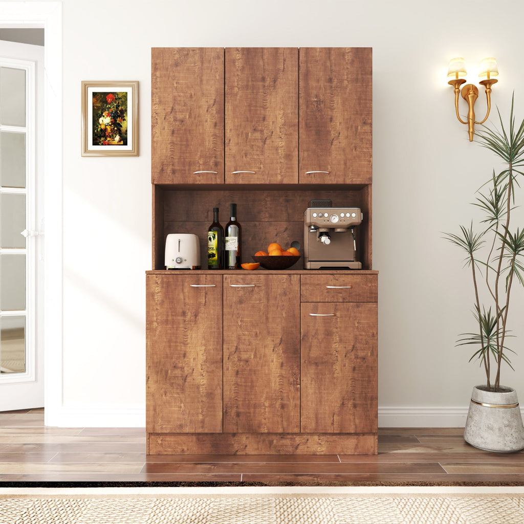 70.87' Tall Wardrobe& Kitchen Cabinet, with 6-Doors, 1-Open Shelves and 1-Drawer for bedroom,Walnut