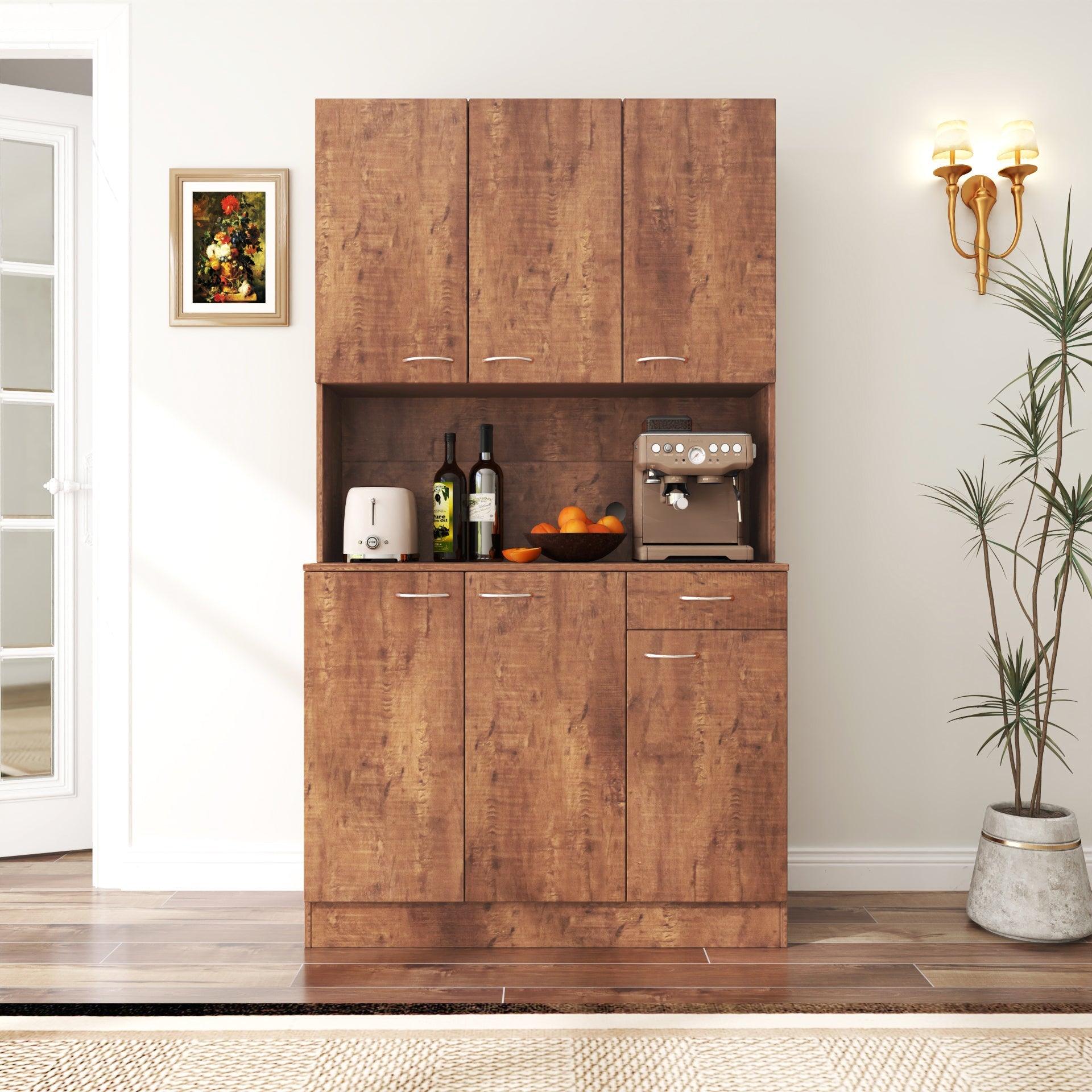 70.87' Tall Wardrobe& Kitchen Cabinet, with 6-Doors, 1-Open Shelves and 1-Drawer for bedroom,Walnut