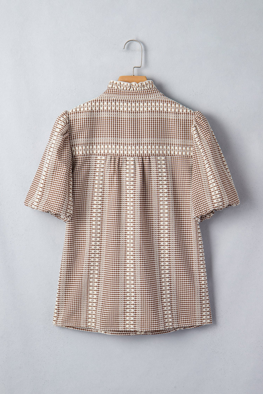Western Pony Embroidered Gingham Puff Sleeve Blouse
