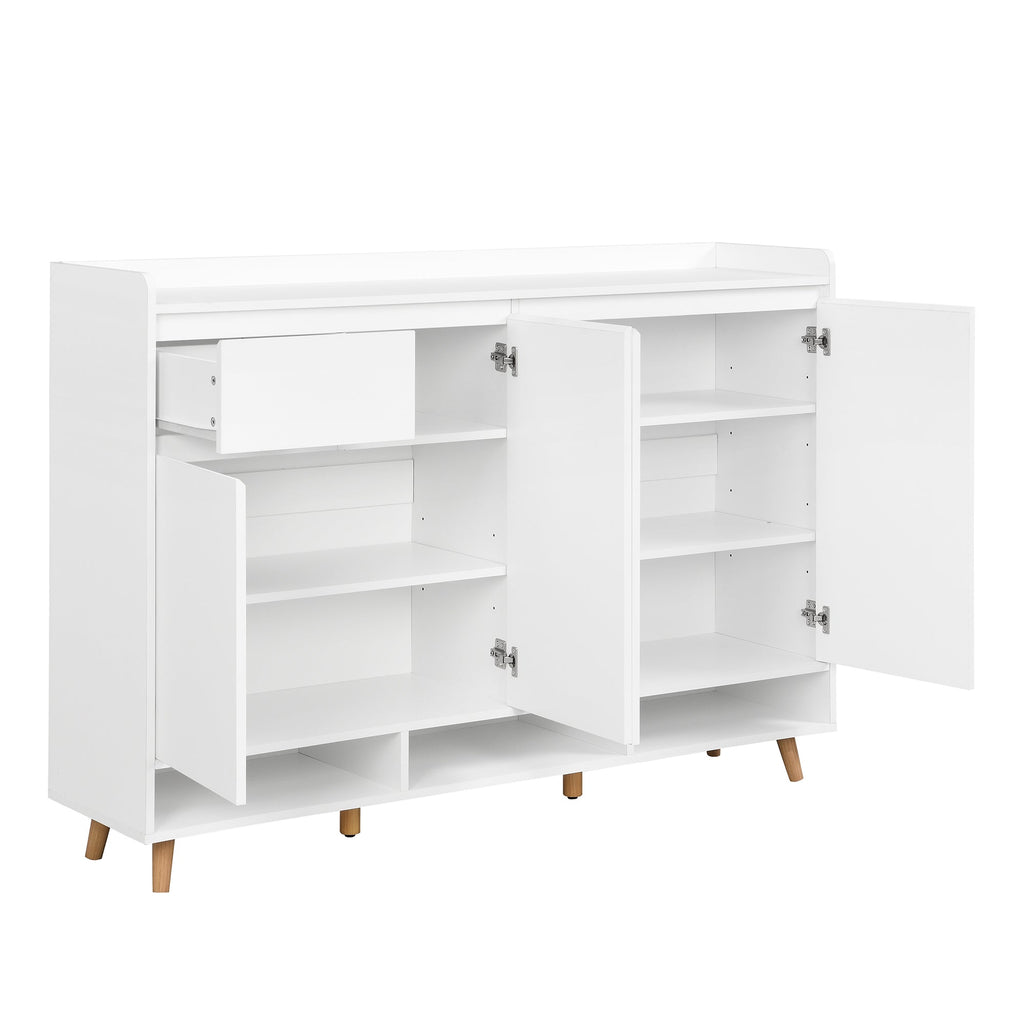 ON-TREND Sleek and Contemporary Shoe Cabinet with Adjustable Shelves, Minimalist Home Organizer with Solid Wood Legs, Storage Sideboard for Entryway, Living Room, White