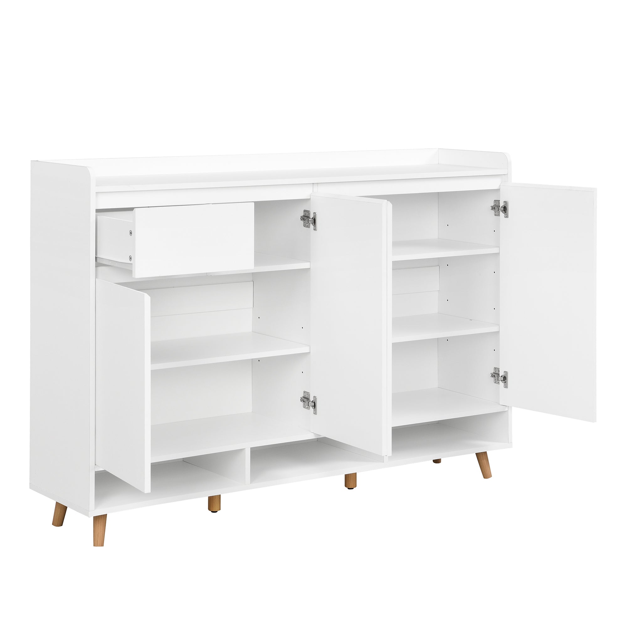 ON-TREND Sleek and Contemporary Shoe Cabinet with Adjustable Shelves, Minimalist Home Organizer with Solid Wood Legs, Storage Sideboard for Entryway, Living Room, White