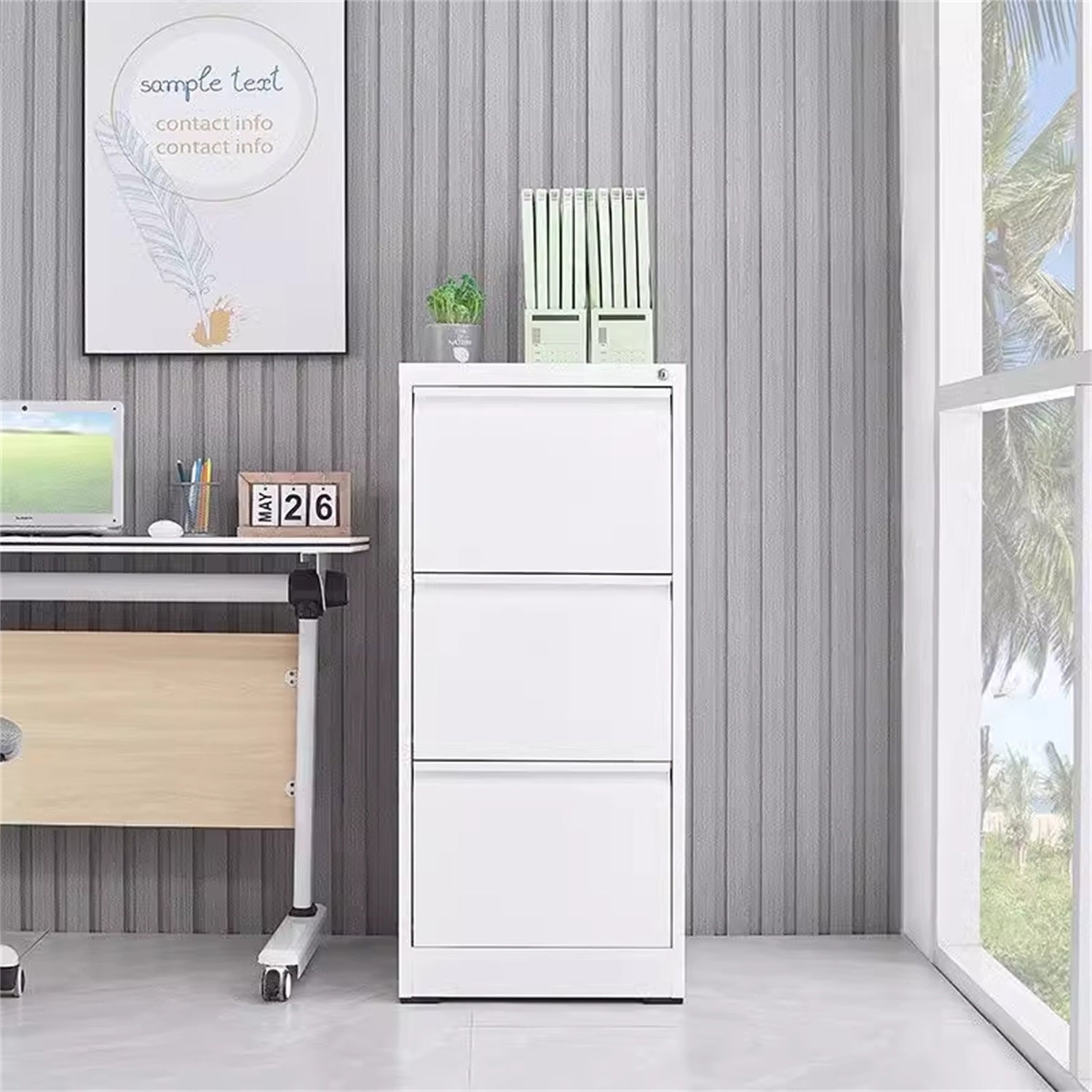 Steel Vertical File Cabinet with Lock - 3-Drawer Metal Storage for A4/Legal/Letter - White, 14.65 x 14.75 x 40.50 inches