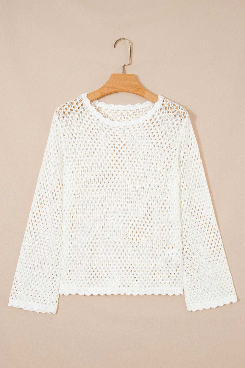 Scalloped Trim Hollow Out Knit Long Sleeve Top