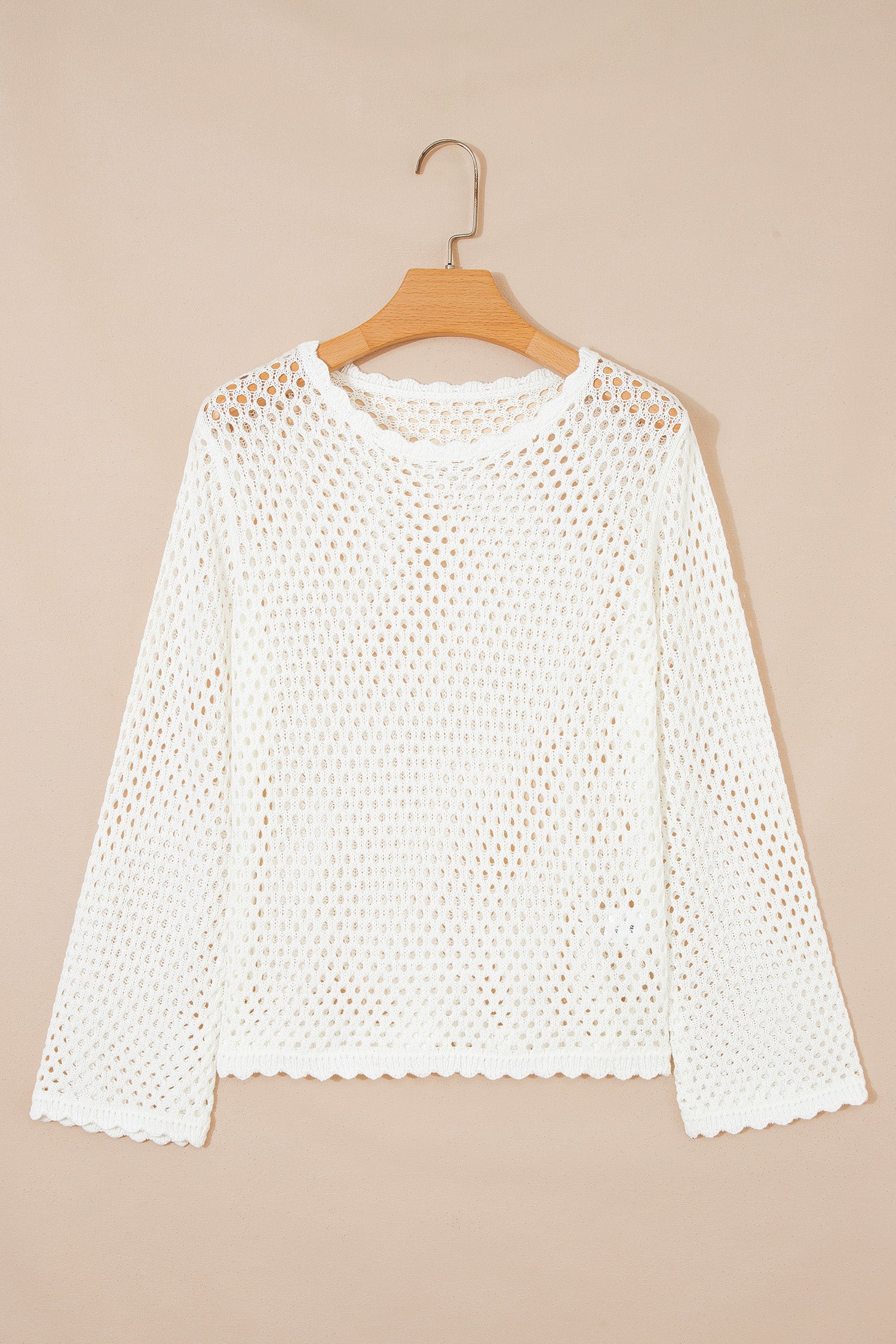 Scalloped Trim Hollow Out Knit Long Sleeve Top