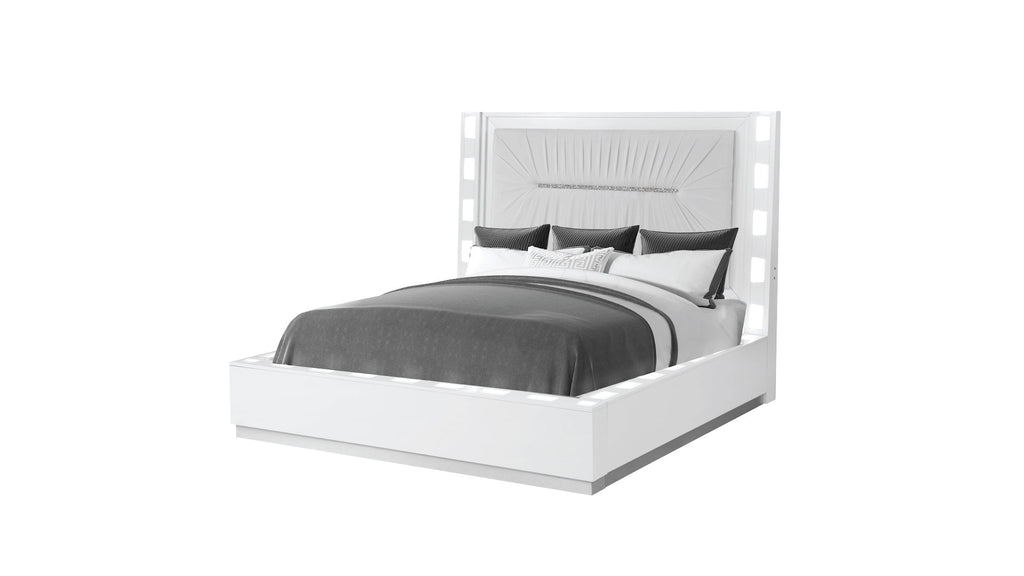 Queen 5 Pc LED Bedroom Set Made with Wood in Milky White
