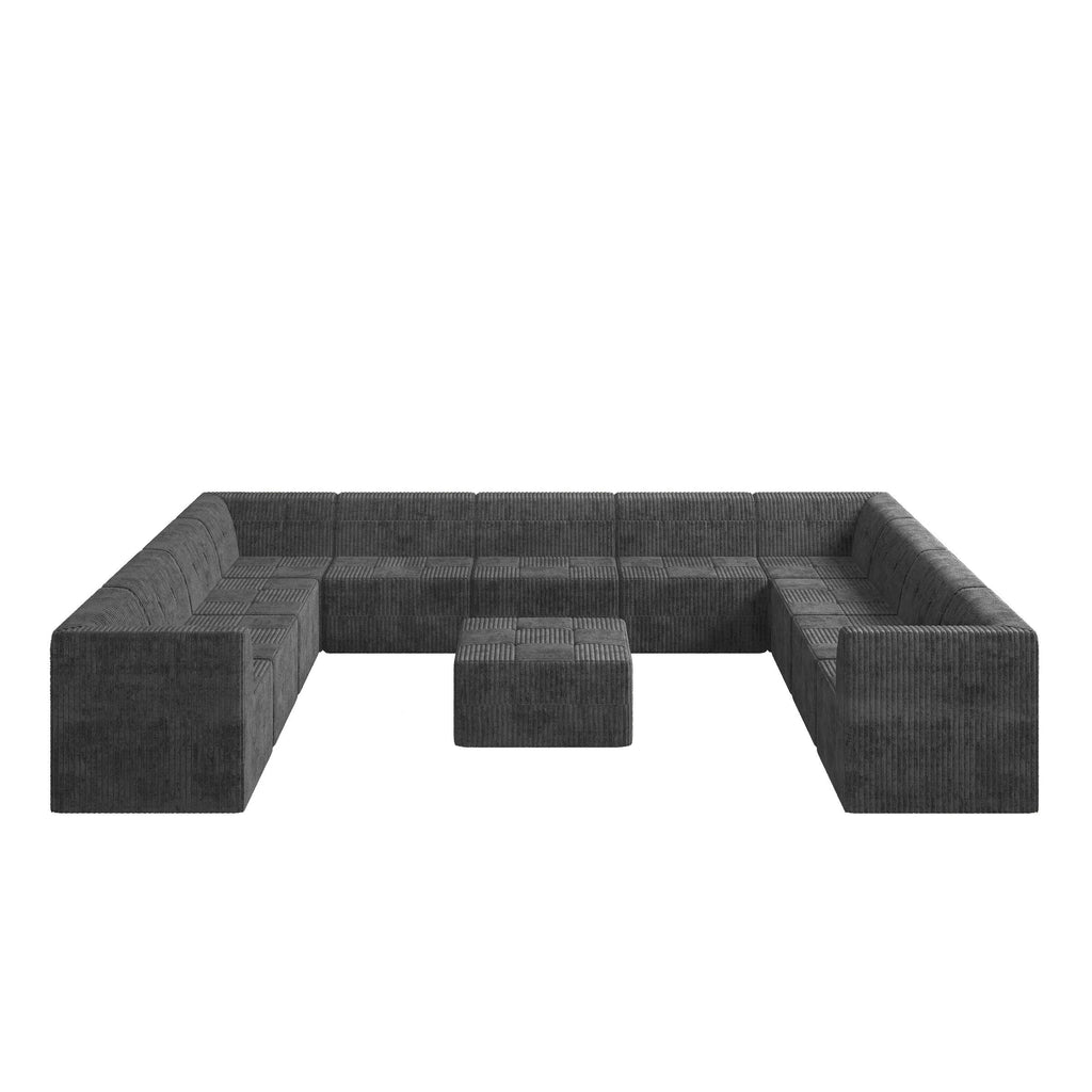 U shape Modular Sectional Sofa,DIY Compressed Sectional Sofa Modern Minimalist Style Corduroy Couch, Sleeper Sofa for Living Room, Bedroom, Comfy Compressed Sofa Couch Space-GREY