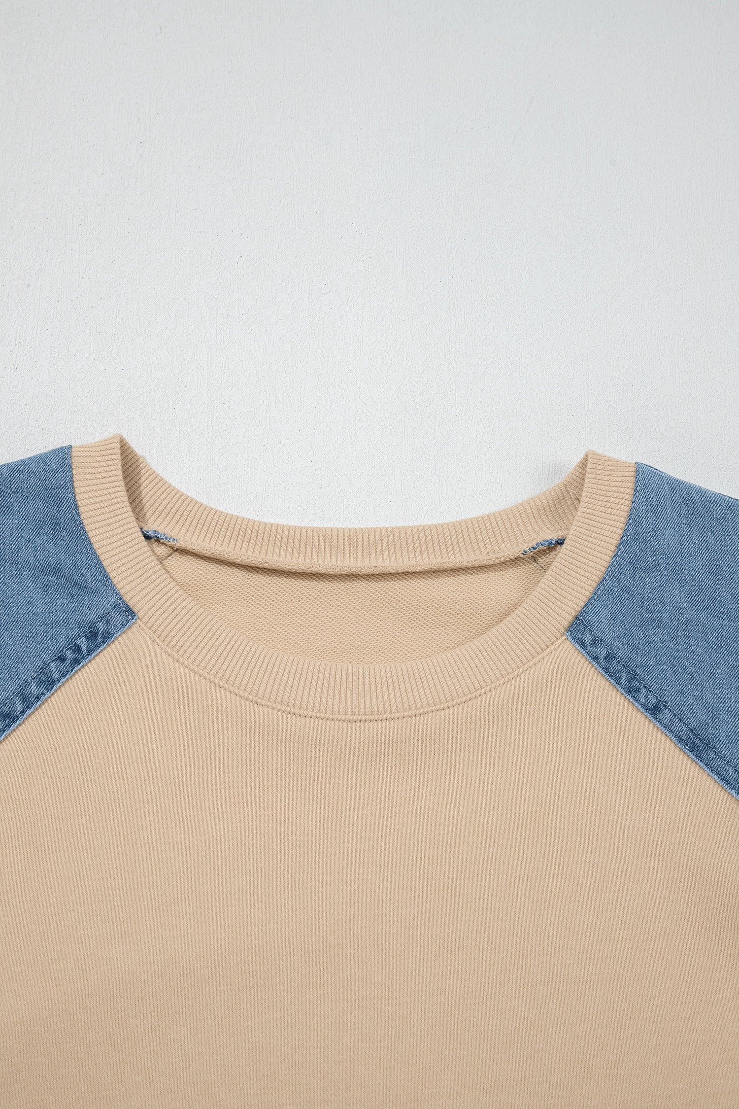 Colorblock Denim Patchwork Raglan Sleeve Tee