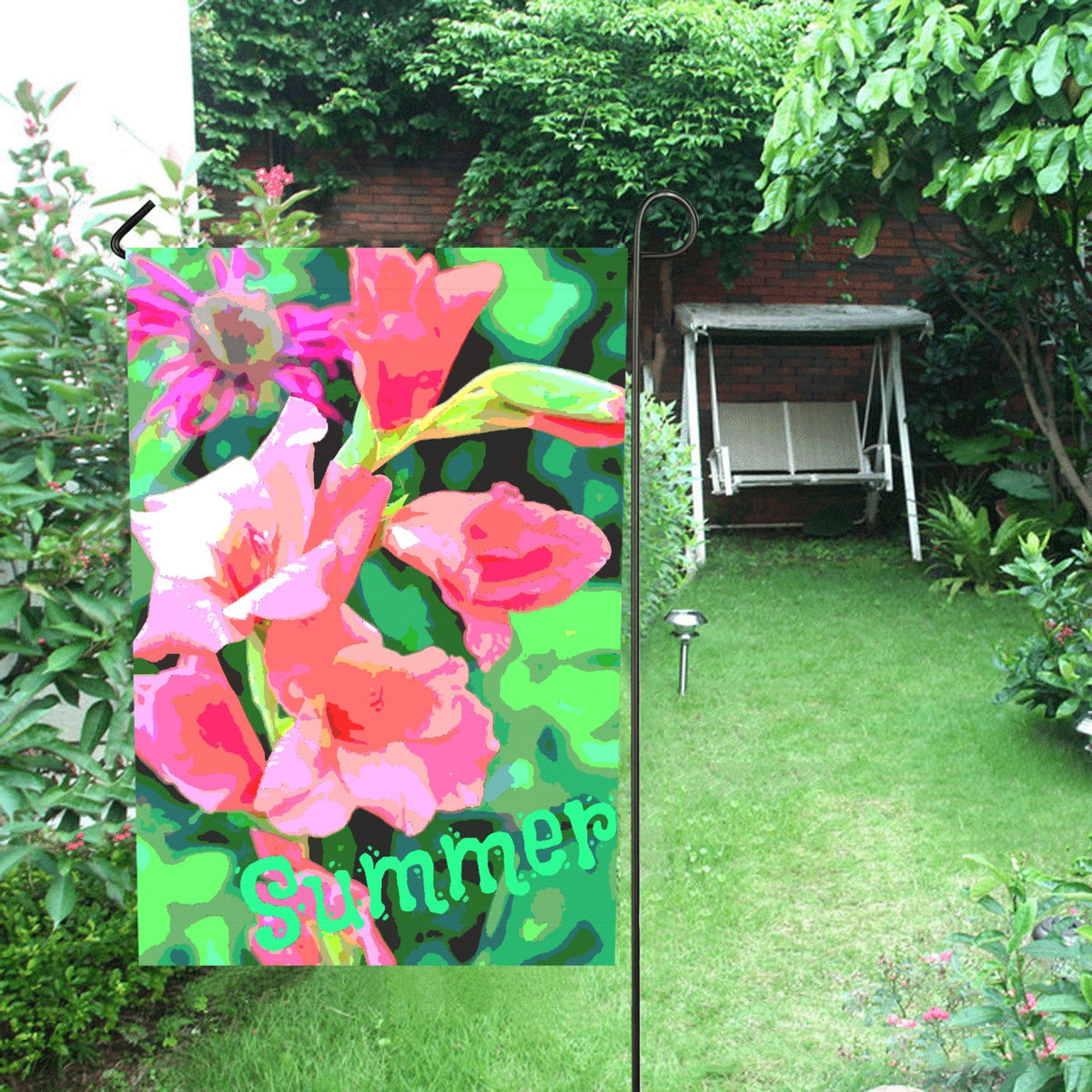 Summer Pink Gladiolas Garden Flag - 28" x 40" (Made in USA）