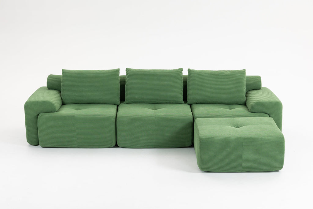 L-Shaped Sectional Couches for Living Room with Memory Foam & Steel Frame - No Assembly Convertible Sofa Bed, Corduroy Fabric Compression Sofa, Modular Couch for Apartments,Bedrooms,Home Theate,Green
