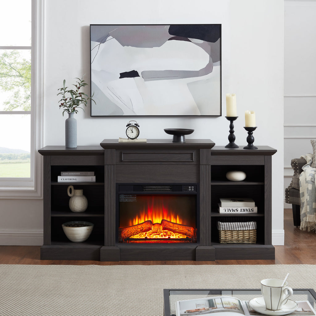Media Console Table with Large Storage Cabinet,with 23' Fireplace Insert, for TV Up to 70'', Modern TV Media Entertaionment Stand,  Grey
