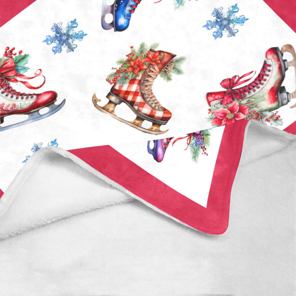 Christmas Ice Skates Faux Red Border Ultra-Soft Micro Fleece Blanket (Made in USA)