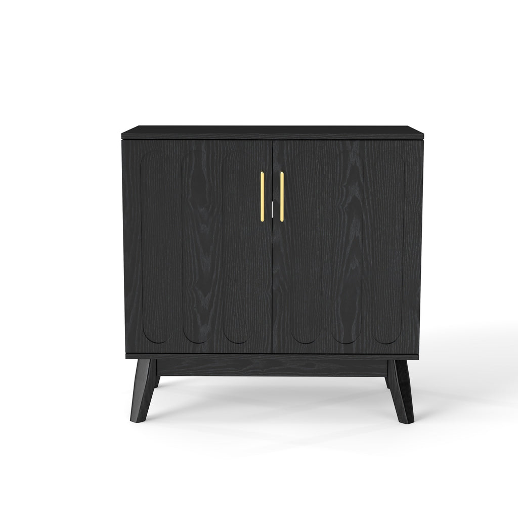 Mid Century Modern Fluted Sideboard Cabinet with Adjustable Shelves & Solid Wood Legs, Buffet Cabinet with Storage, Walnut Storage Cabinet for Living Room, Entryway, Hallway, Dining Room, Kitchen
