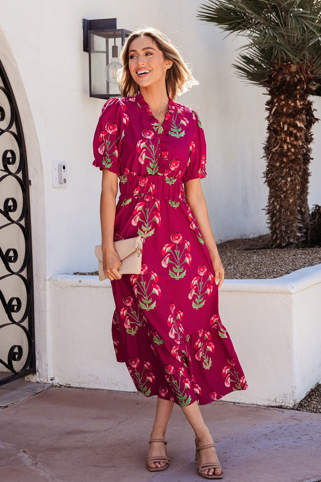 Floral Frilled V-Neck Ruffle Maxi Dress